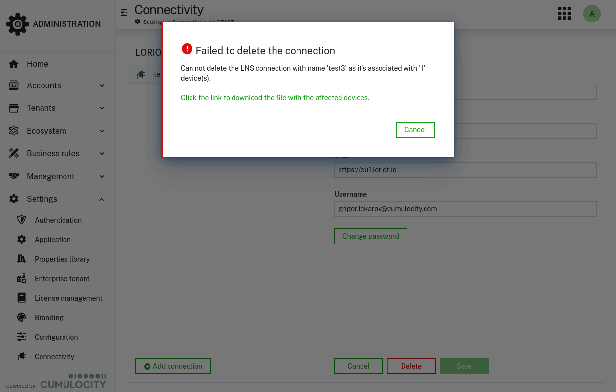Delete connection