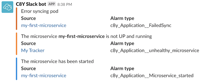 Slackアプリがアラームを投稿